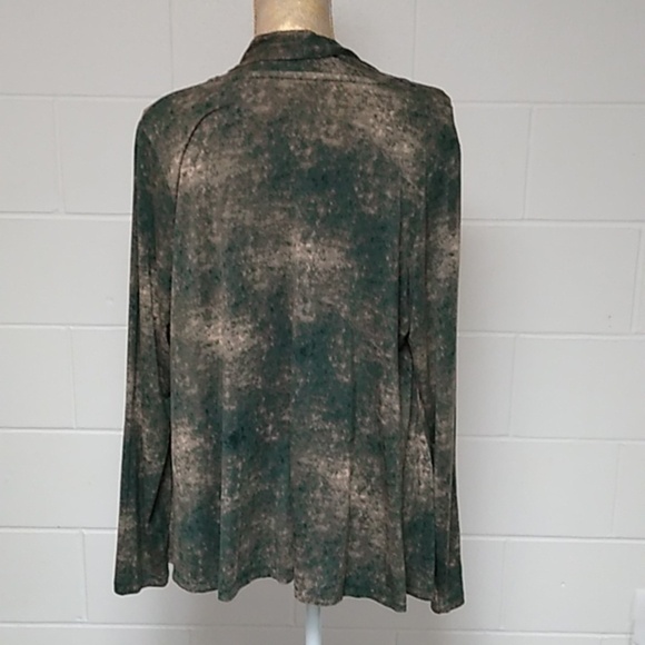 LOGO LAGENLOOK CARDIGAN, OPEN TUNIC, NATURAL MONOCHROMATIC GREENS & TAN - Picture 2 of 6